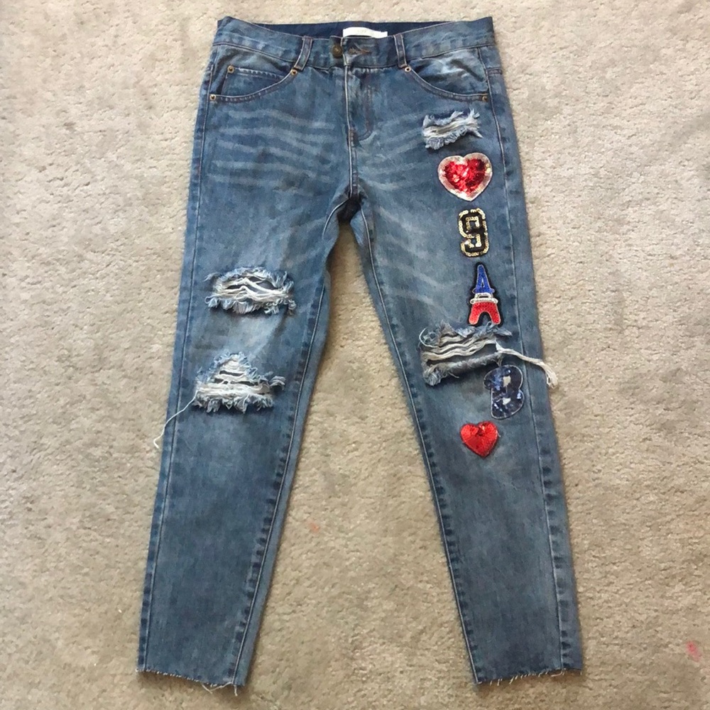 3 for $25 🔔 Indy sequin patchwork embellished mom jeans